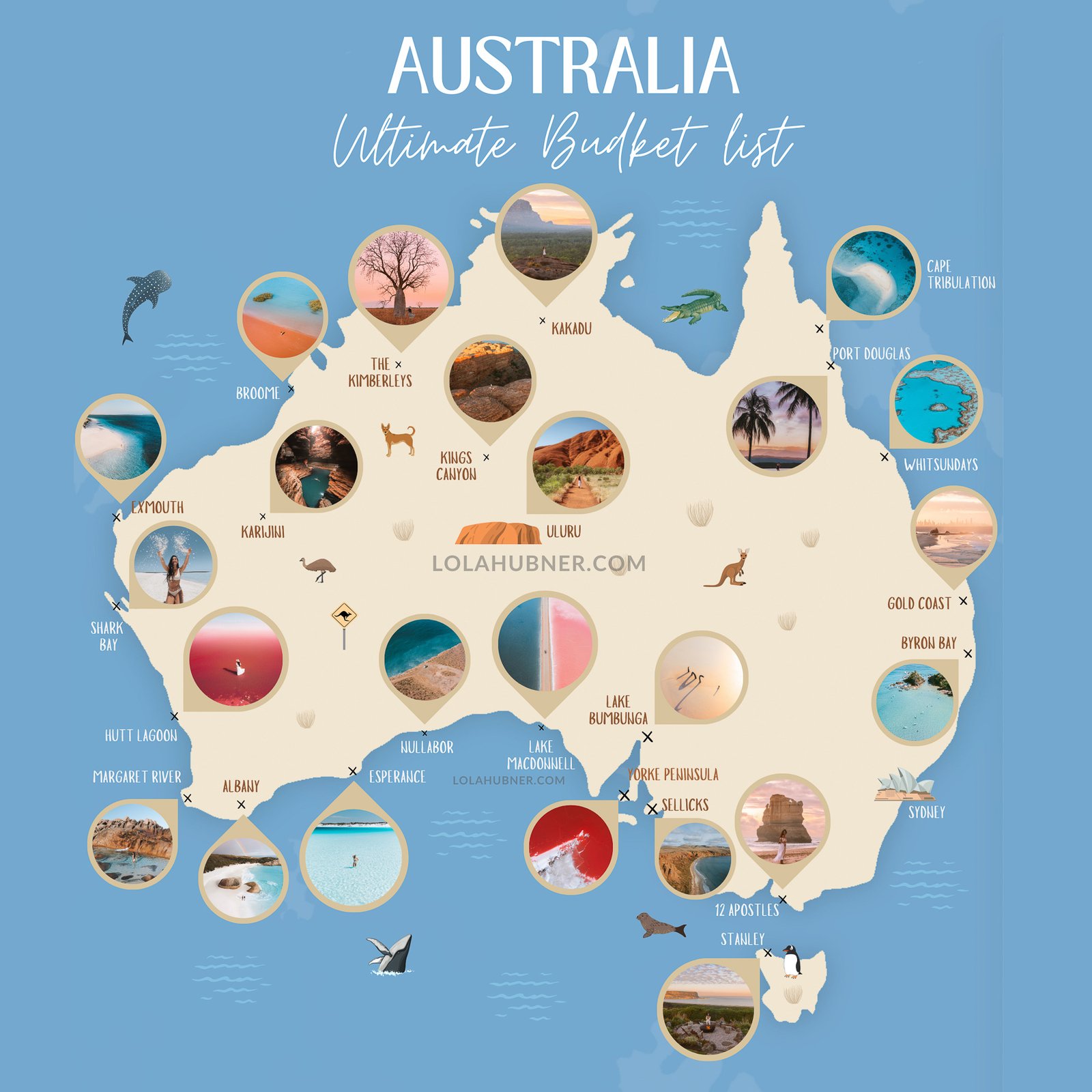 Australia road trip map with pins