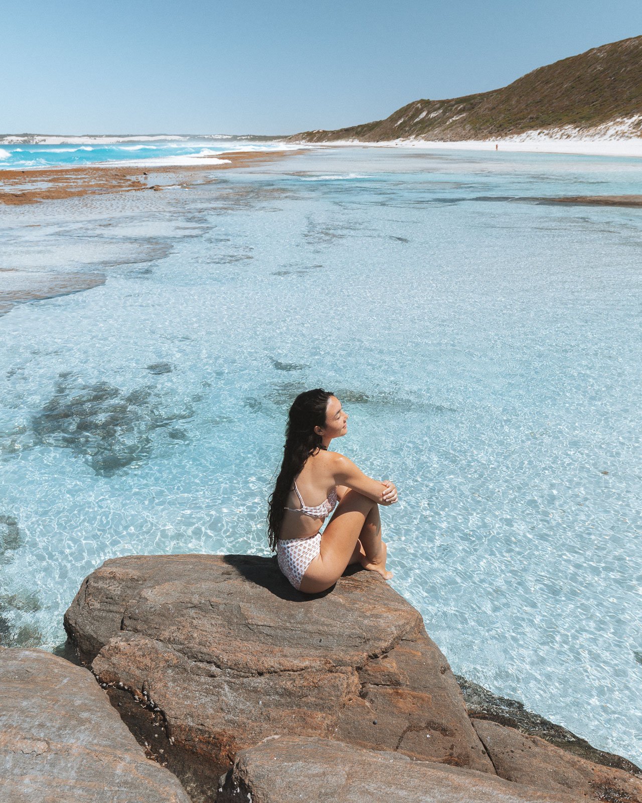 Natural turquoise lagoon at Eleven Mile Beach along the Great Ocean Drive