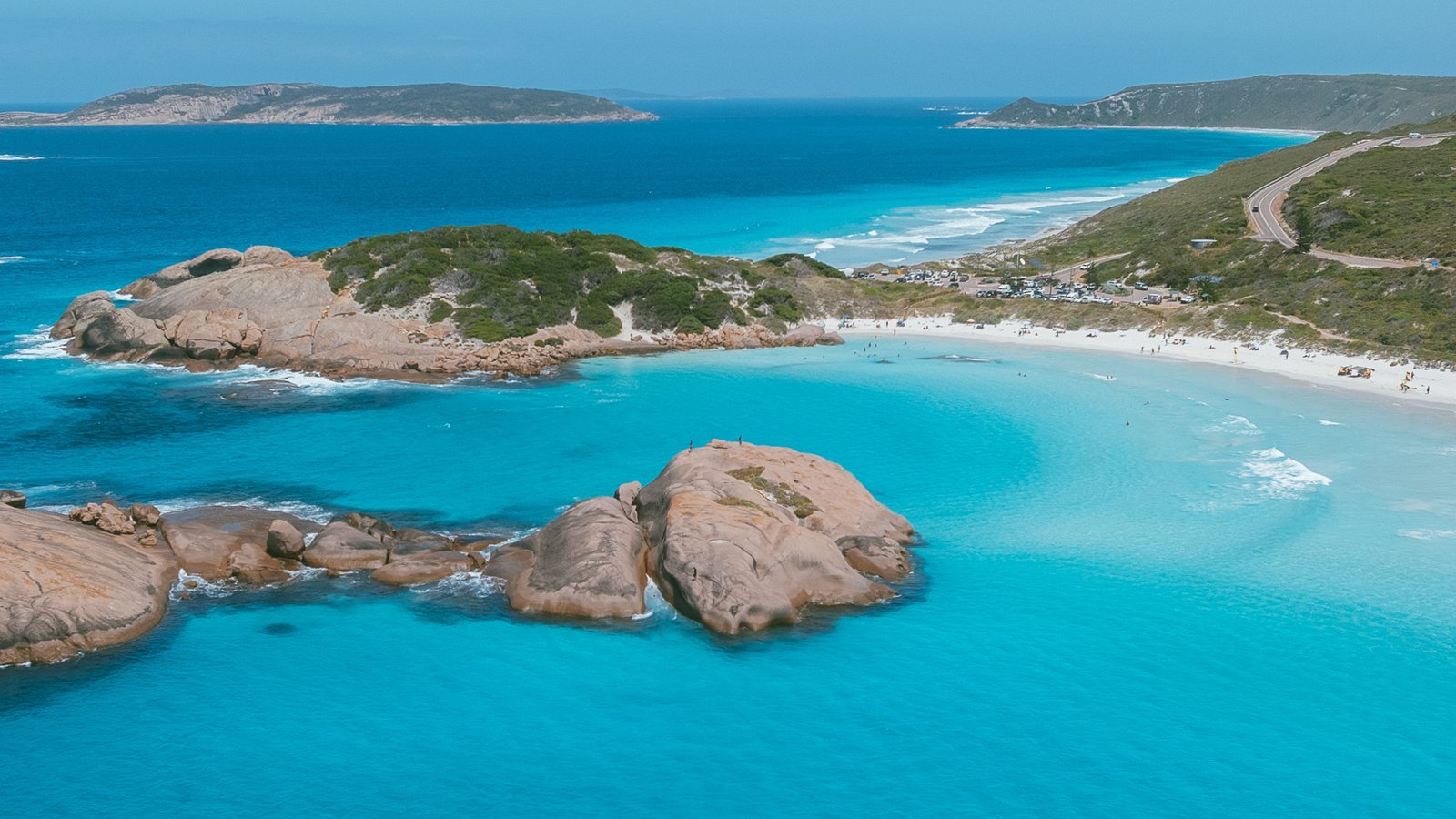 Swimmers around the granite rock at Twilight Beach in Esperance