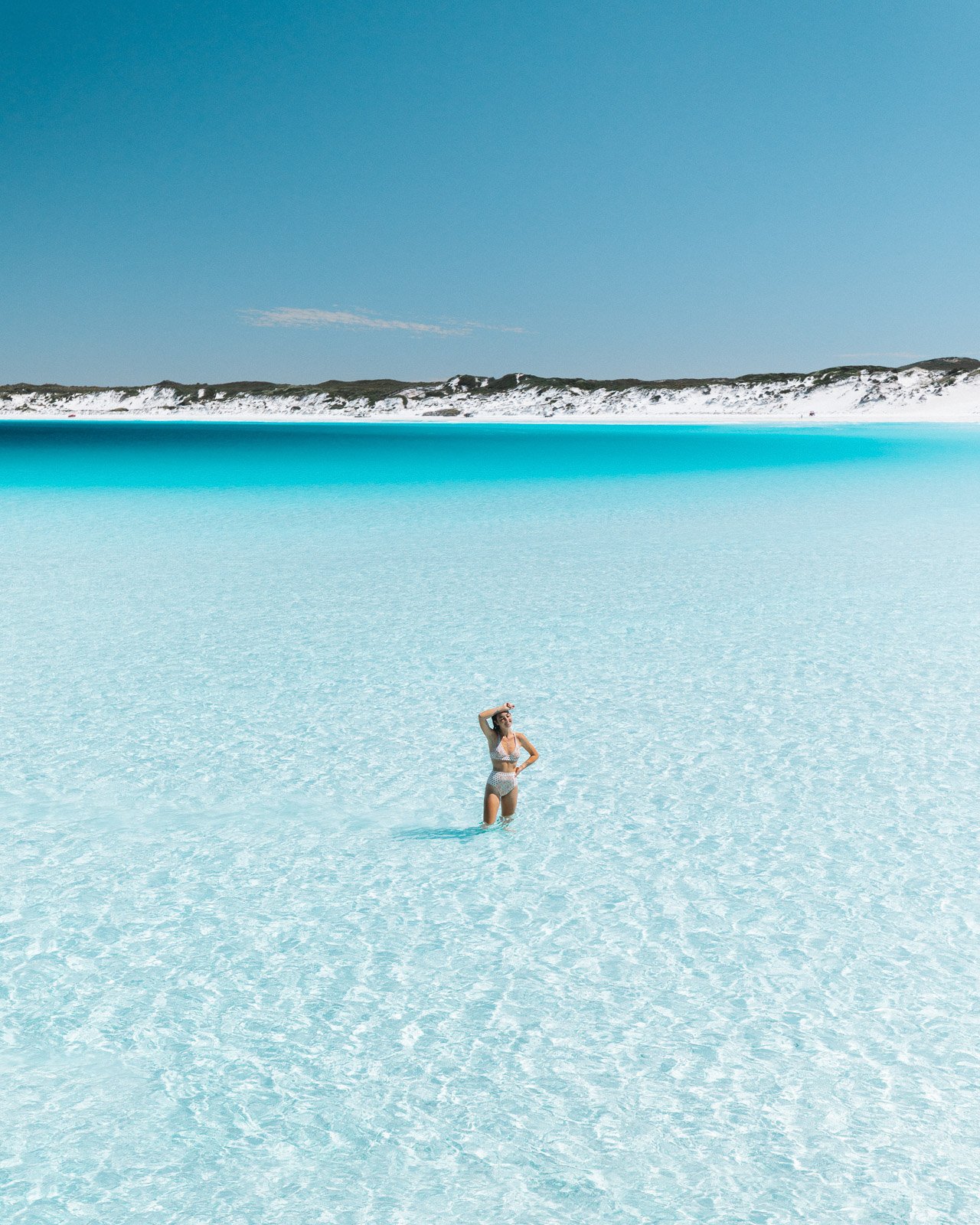Swimming in the clear turquoise water at one of the best beaches in Esperance, Wharton Beach
