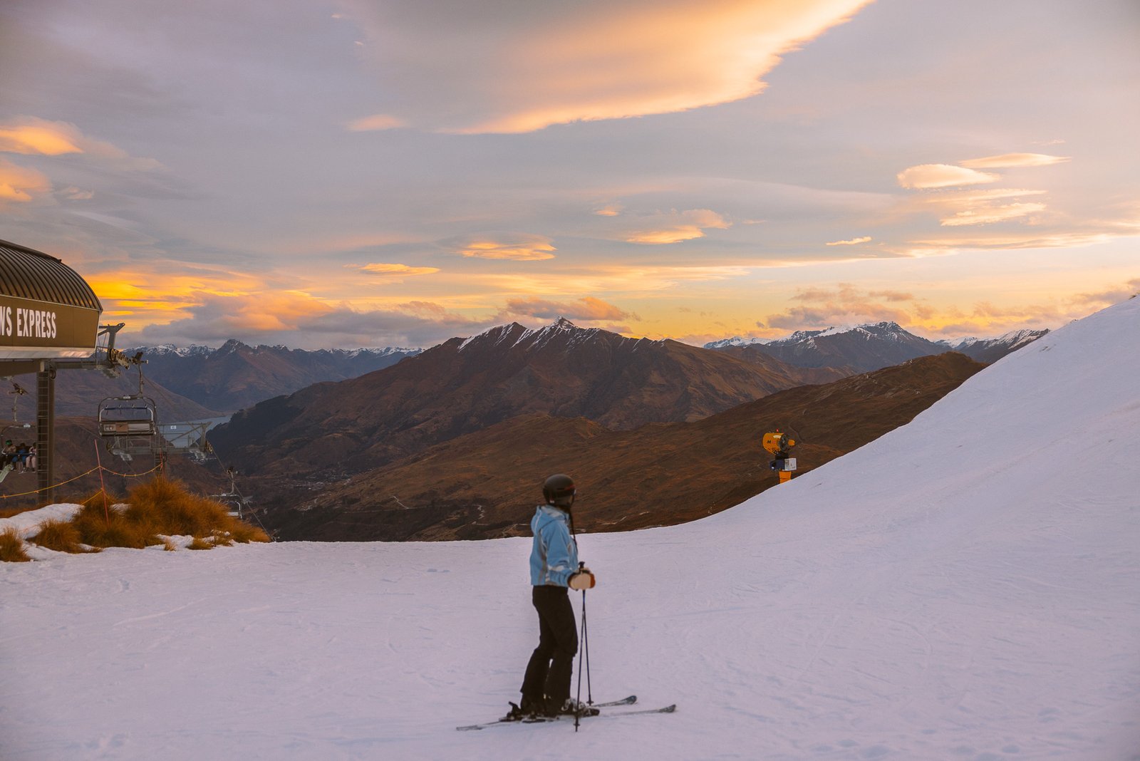 Coronet Peak night skiing at sunset in Queenstown New Zealand