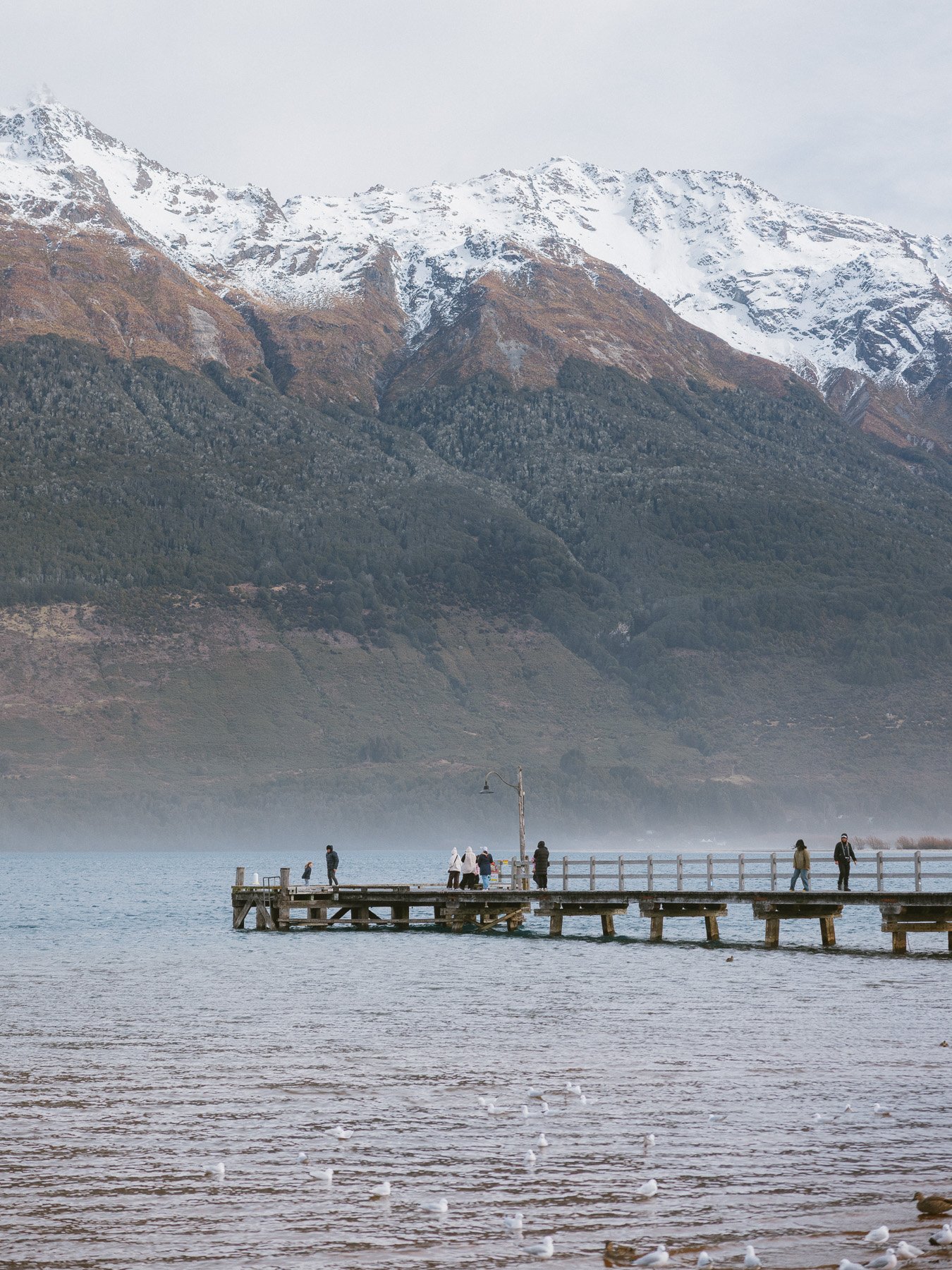 Glenorchy Wharf on a South Island winter road trip itinerary