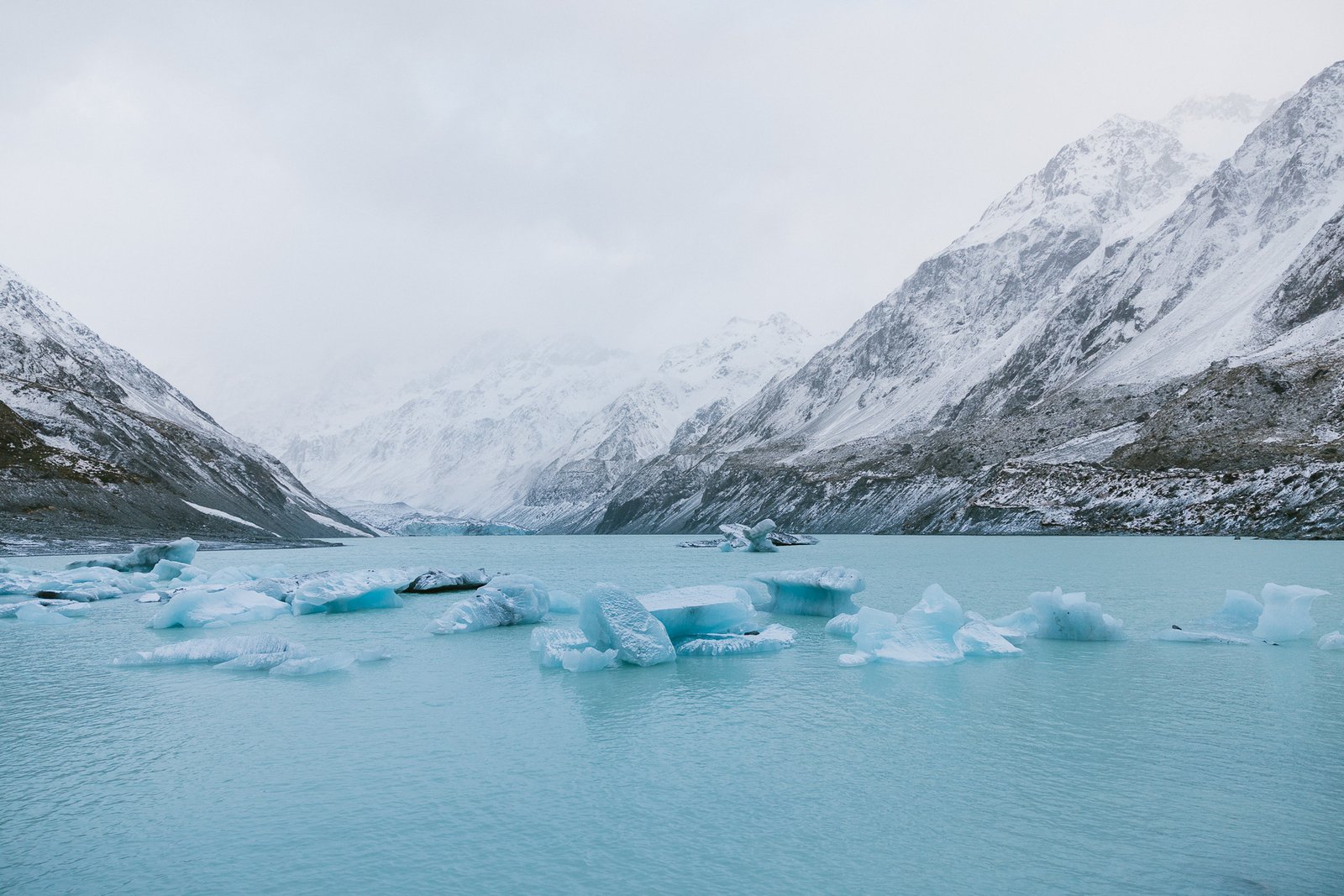 Hooker Lake and glacier on the Hooker Valley Track