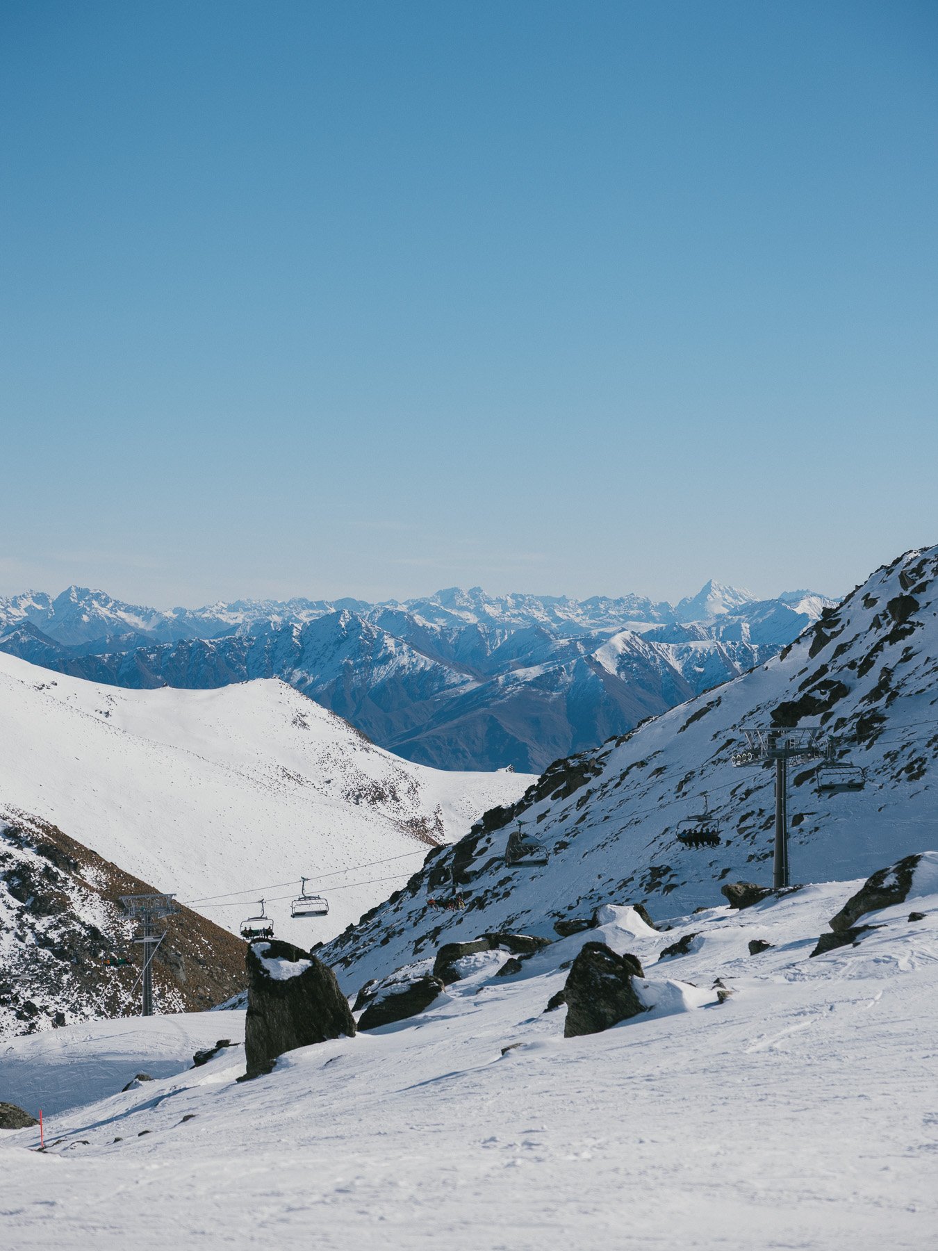 Queenstown skiing at The Remarkables with snow-covered mountains
